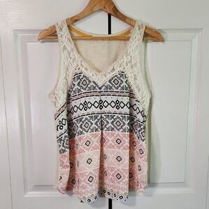 Hint Of Mint Womens Aztec Print Tank Size Med Lace Tribal Southwestern Soft